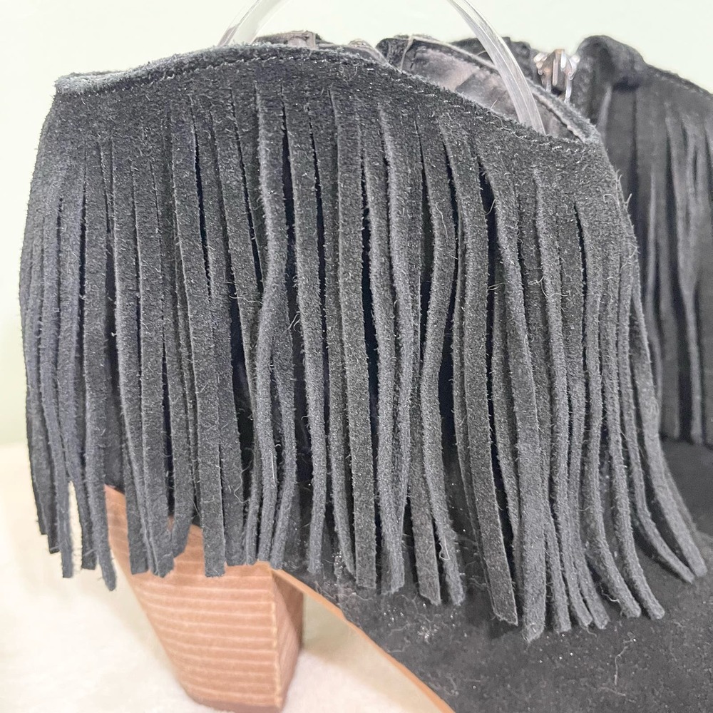Steven By Steve Madden Women's Black Sierrah Leather Fringe Ankle Boots Size 8M - Picture 7 of 9